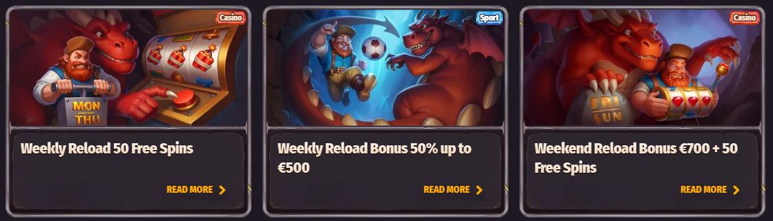 Ottieni giri gratis e bonus ricarica settimanali