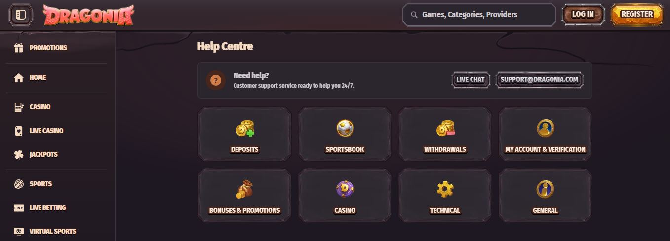 Visita il centro assistenza di casino